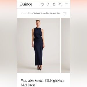 Quince washable stretch silk high neck open back gown in navy XL NWOT